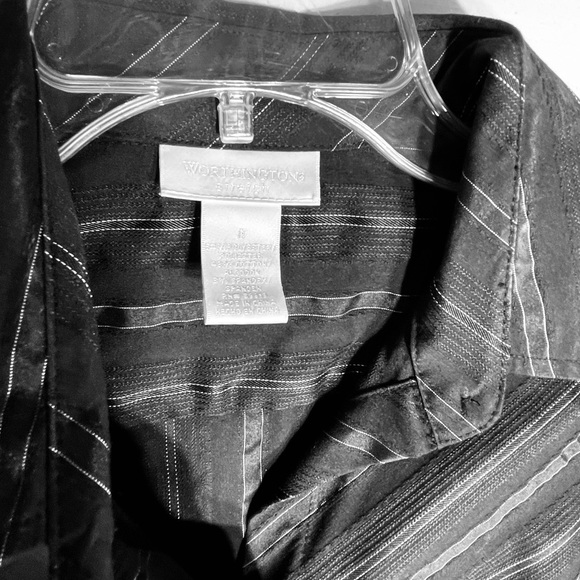 Worthington womens dress shirt size 8 black button long sleeve striped s… - Picture 5 of 7